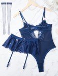 Navy Blue Women's Sexy Lingerie Set with Garter