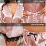 Pink Silk Pajama Set: 4-Piece Lace Lingerie