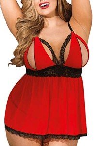 Plus Size Red Lace Babydoll Chemise Set