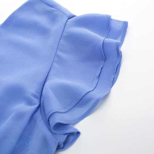 GRACE KARIN Dresses Polka Dot Dress for Women V Neck Ruffle Sleeve A-Line Midi Dress Summer Cocktail Party Dress Gray Blue XL