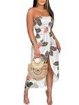 Umenlele Women's Floral Strapless High Waist Maxi Dress
