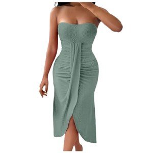Women's Strapless Ruched High Waist Maxi Dress