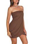 Brown Strapless Bodycon Mini Dress for Women