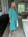 miduo Womens Dresses Fashion Summer V Neck Half Sleeve Bohemian Floral Pattern Maxi Long Dresses Boho Flowy Dresses Green S