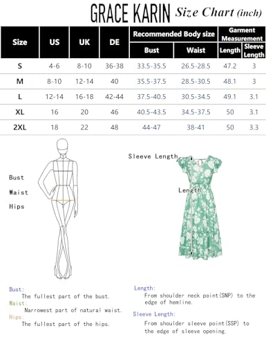 GRACE KARIN Dresses Polka Dot Dress for Women V Neck Ruffle Sleeve A-Line Midi Dress Summer Cocktail Party Dress Gray Blue XL