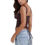 YADMISU Women's Lace Up Cami Corset Tops Cold Shoulder Zip Side Ties Back Sexy Going Out Bodyshaper Bustier Top,Brown,S