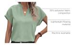 BTFBM Casual Short Sleeve Tops 2024 Summer Tunic Blouses Vacation Outfits V Neck Lightweight Flowy Beach Tunics Shirts(Solid Bean Green, XX-Large)