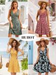 HUHOT Graduation Sun Dresses Women Casual Summer Homecoming Dress Sexy Knee Length Wedding Guest Flowy Midi Sundress Juniors Summer Spring Dresses for Women 2024