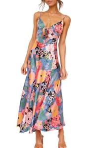 Floral Backless Satin Midi Dress for Summer