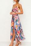 Floral Backless Satin Midi Dress for Summer