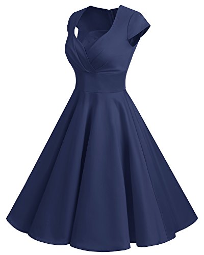Bbonlinedress Women Short 1950s Vintage Cocktail Party Swing 50s 60s Retro Formal Party Wedding Guest Dresses Navy L