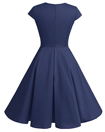 Bbonlinedress Women Short 1950s Vintage Cocktail Party Swing 50s 60s Retro Formal Party Wedding Guest Dresses Navy L