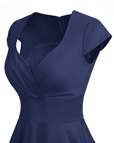 Bbonlinedress Women Short 1950s Vintage Cocktail Party Swing 50s 60s Retro Formal Party Wedding Guest Dresses Navy L