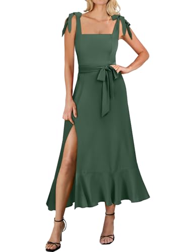 ANRABESS Women's Square Neck Ruffle Split Midi Elegant Formal Wedding Guest Cocktail Bridesmaid Graduation Party Dresses 2024 Green Large