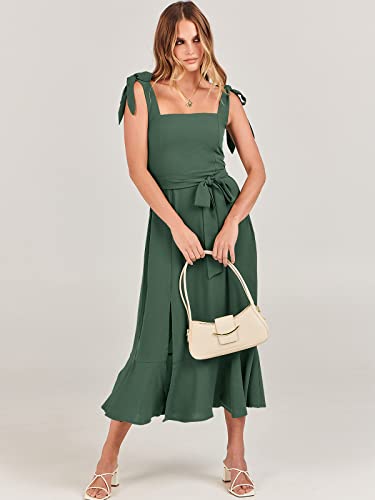ANRABESS Women's Square Neck Ruffle Split Midi Elegant Formal Wedding Guest Cocktail Bridesmaid Graduation Party Dresses 2024 Green Large
