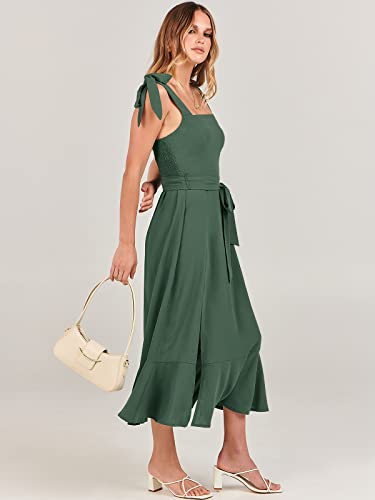 ANRABESS Women's Square Neck Ruffle Split Midi Elegant Formal Wedding Guest Cocktail Bridesmaid Graduation Party Dresses 2024 Green Large