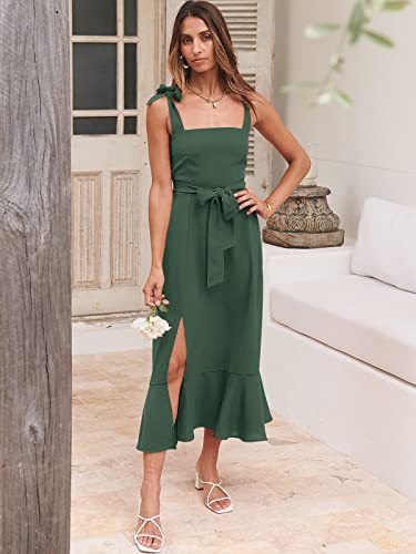 ANRABESS Women's Square Neck Ruffle Split Midi Elegant Formal Wedding Guest Cocktail Bridesmaid Graduation Party Dresses 2024 Green Large