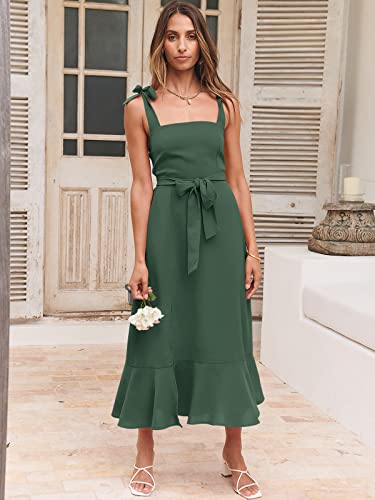 ANRABESS Women's Square Neck Ruffle Split Midi Elegant Formal Wedding Guest Cocktail Bridesmaid Graduation Party Dresses 2024 Green Large
