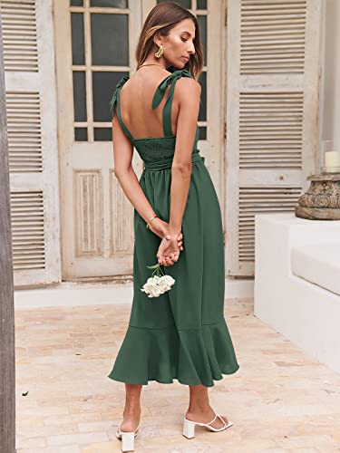 ANRABESS Women's Square Neck Ruffle Split Midi Elegant Formal Wedding Guest Cocktail Bridesmaid Graduation Party Dresses 2024 Green Large
