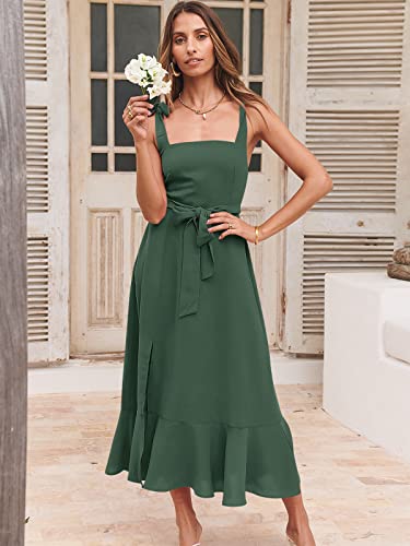 ANRABESS Women's Square Neck Ruffle Split Midi Elegant Formal Wedding Guest Cocktail Bridesmaid Graduation Party Dresses 2024 Green Large