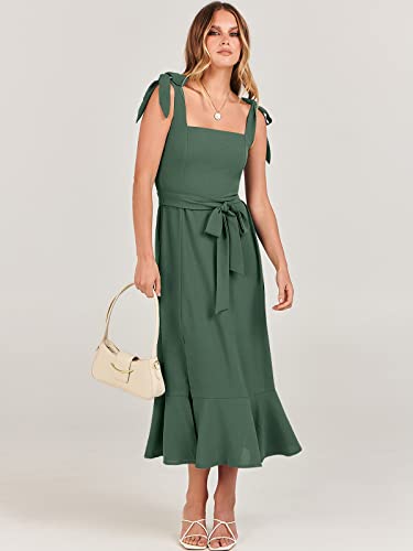 ANRABESS Women's Square Neck Ruffle Split Midi Elegant Formal Wedding Guest Cocktail Bridesmaid Graduation Party Dresses 2024 Green Large