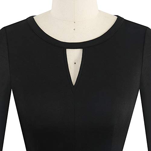 YATHON Women's Vintage Floral Flared A-Line Swing Casual Party Dresses with Pockets (YT018-Black Khaki 02-3/4, l)