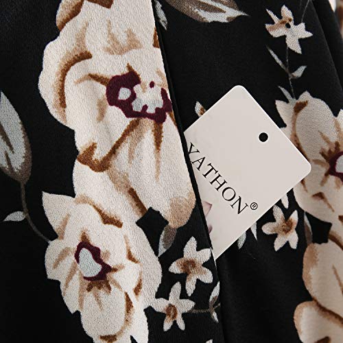 YATHON Women's Vintage Floral Flared A-Line Swing Casual Party Dresses with Pockets (YT018-Black Khaki 02-3/4, l)