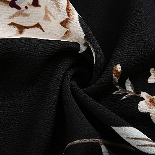 YATHON Women's Vintage Floral Flared A-Line Swing Casual Party Dresses with Pockets (YT018-Black Khaki 02-3/4, l)