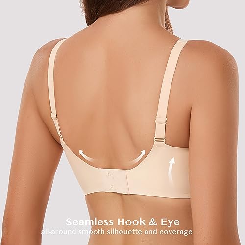 Gailife Deep V Bras for Women No Underwire Comfort Wireless Bralettes Adjustable Seamless Plunge Bra with Bra Extender -Nude,L