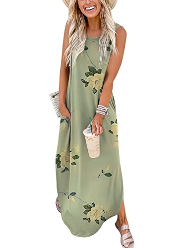 ANRABESS Women Casual Loose Sundress Sleeveless Split Maxi Long Beach Shirt Dress Travel Vacation 2024 Summer Outfits Floral Print Medium