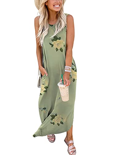 ANRABESS Women Casual Loose Sundress Sleeveless Split Maxi Long Beach Shirt Dress Travel Vacation 2024 Summer Outfits Floral Print Medium