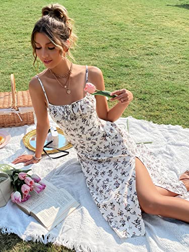 Floerns Women's Summer Split Thigh Spaghetti Strap Cami Midi Floral Dress A White Multi M