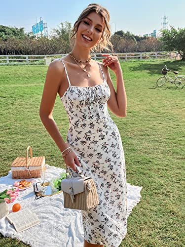 Floerns Women's Summer Split Thigh Spaghetti Strap Cami Midi Floral Dress A White Multi M