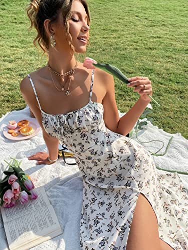 Floerns Women's Summer Split Thigh Spaghetti Strap Cami Midi Floral Dress A White Multi M