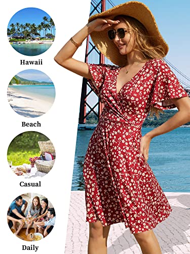 FENSACE Dresses for Women 2024 Casual Beach A-Line Floral Spring Summer Dresses(Green,Medium)