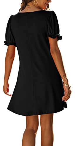 Aloodor Dresses for Women 2024 V Neck Puff Sleeve Summer Dress Ladies Black L
