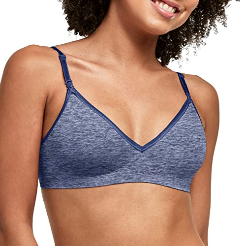 Hanes Women's Wireless T-Shirt, Moisture-Wicking Convertible Smoothing Bra, Full-Coverage, in The Navy Heather, XX-Large