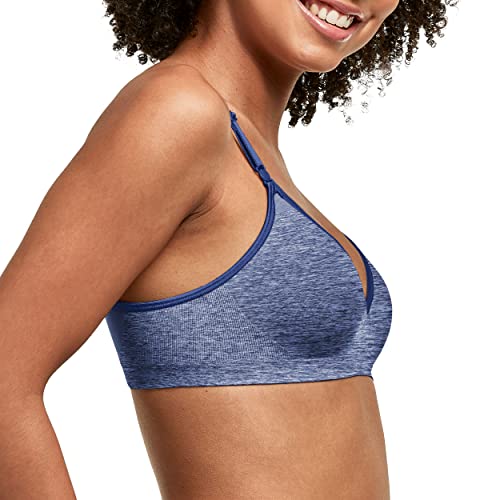 Hanes Women's Wireless T-Shirt, Moisture-Wicking Convertible Smoothing Bra, Full-Coverage, in The Navy Heather, XX-Large