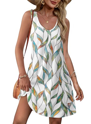 Summer Dresses for Women 2024 Trendy Tank Sleeveless Dress Sundresses with Pockets Floral 03 L