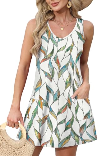 Summer Dresses for Women 2024 Trendy Tank Sleeveless Dress Sundresses with Pockets Floral 03 L