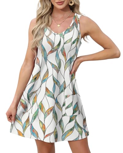 Summer Dresses for Women 2024 Trendy Tank Sleeveless Dress Sundresses with Pockets Floral 03 L