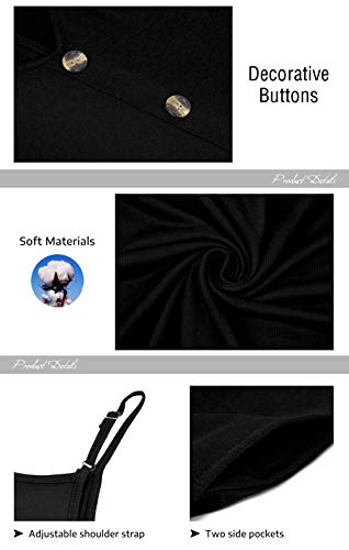 MISFAY Women Summer Spaghetti Strap Button Down V Neck Sleeveless Causal Beach Cover Up Dress with Pockets(Black,S)