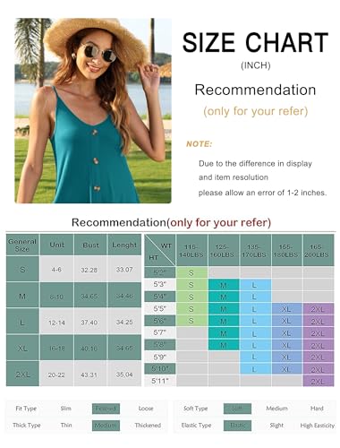 MISFAY Women Summer Spaghetti Strap Button Down V Neck Sleeveless Causal Beach Cover Up Dress with Pockets(Black,S)