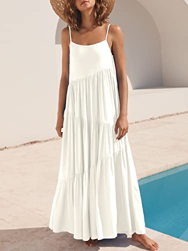 ANRABESS Women Summer Casual Loose Sleeveless Sundress Spaghetti Strap Flowy Boho Linen Beach Vacation Maxi Long Dress 2024 White XXL-Large