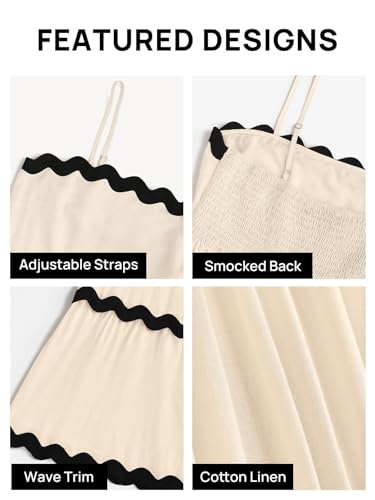 ZESICA Women's 2024 Summer Spaghetti Straps Sleeveless Backless Sundress Flowy Smocked Lace Swing A Line Midi Dress,Apricot,Medium