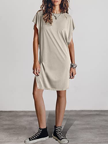 ANRABESS Women’s Summer Short Sleeve T-Shirt Dress Casual Loose Oversized Slit Mini Tee Dress Beach Cover Up Tunic 2024 Fashion Cute Boyfriend Tops Light Gray Small