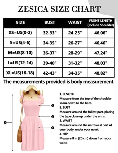 ZESICA Women's 2024 Summer Spaghetti Strap Sleeveless Square Neck Ruffle A Line Swing Mini Dress,Pink,Medium