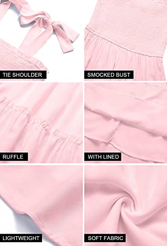 ZESICA Women's 2024 Summer Spaghetti Strap Sleeveless Square Neck Ruffle A Line Swing Mini Dress,Pink,Medium