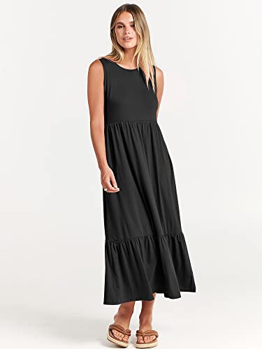 ANRABESS Women Summer Casual Sleeveless Crewneck Sundress Aline Flowy Tiered Maxi Long Beach Dress Vacation Outfits Medium Black