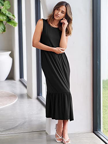 ANRABESS Women Summer Casual Sleeveless Crewneck Sundress Aline Flowy Tiered Maxi Long Beach Dress Vacation Outfits Medium Black